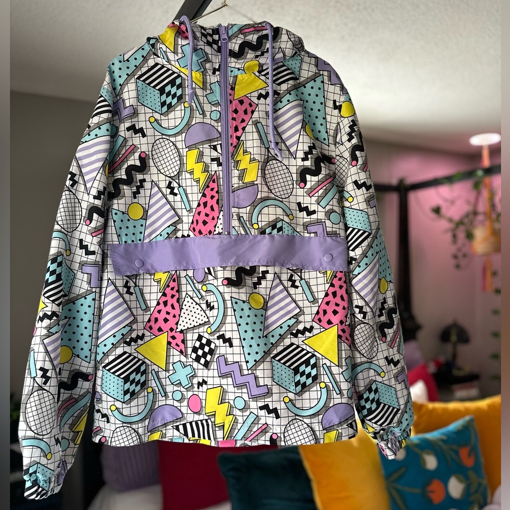 Super Massive Windbreaker Pullover, 80s Print, Small